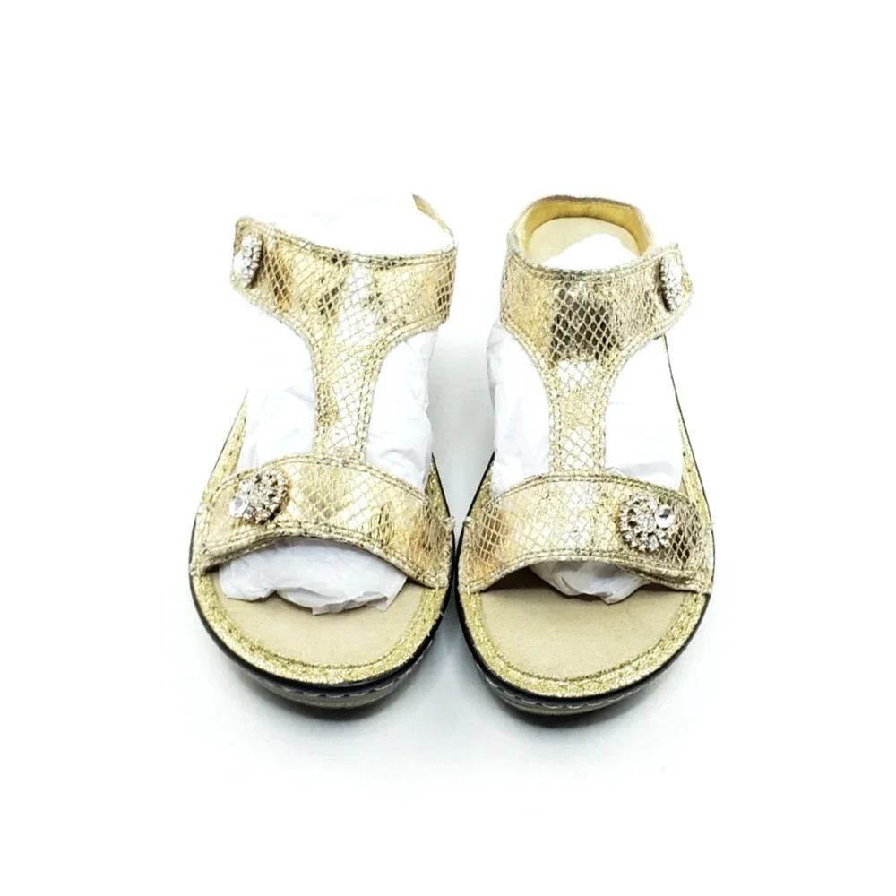 Alegria Lara Wedge Sandals Womens Gold Snake Embossed Leather EU 38 US 7.5 8